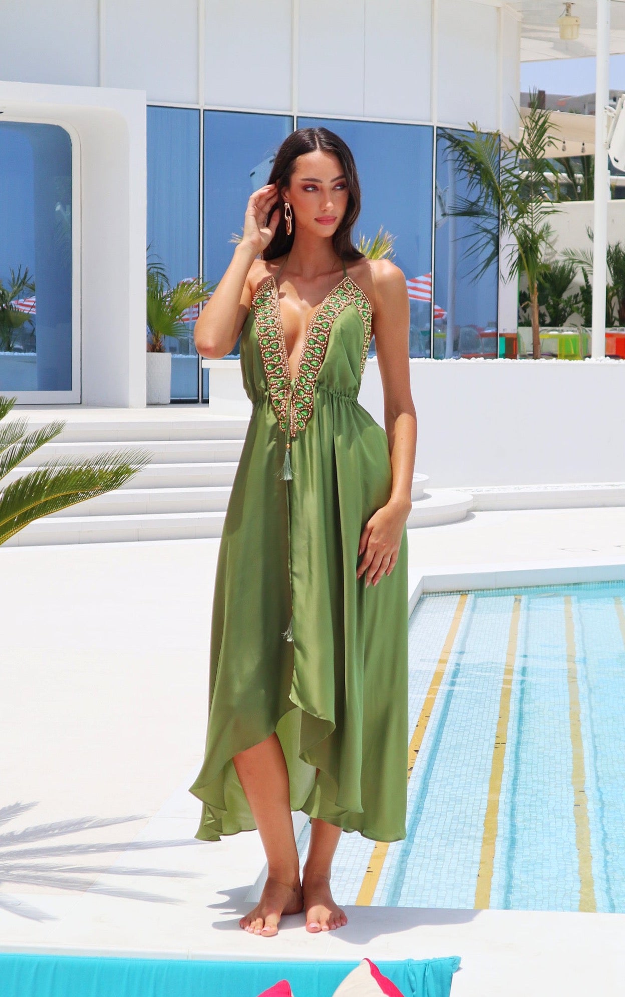 EMBROIDERED BEADS MAXI DRESS