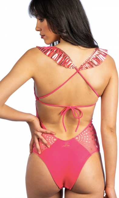 Load image into Gallery viewer, One Piece Swimsuit with Rouge and Foil Stars
