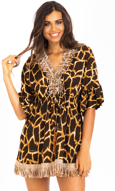 ANIMALIER CAFTAN WITH FRINGES