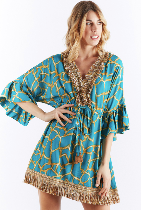 ANIMALIER CAFTAN WITH FRINGES
