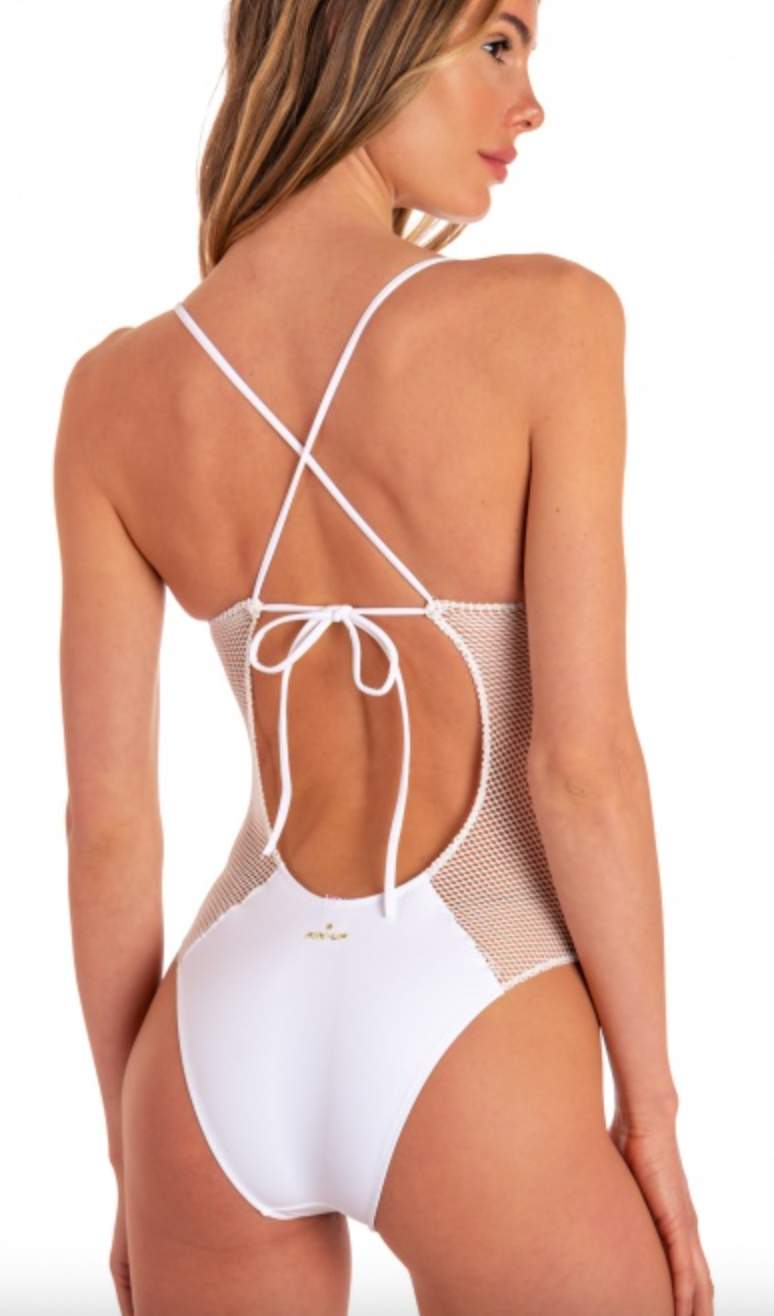 One-piece Swimsuit Embroidery Lancie Solid Color Mesh
