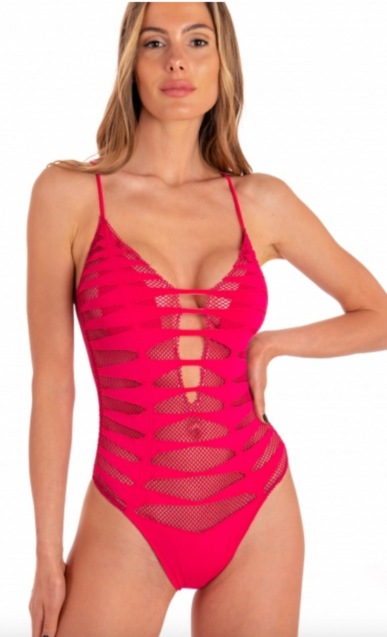 Load image into Gallery viewer, One-piece Swimsuit Embroidery Lancie Solid Color Mesh
