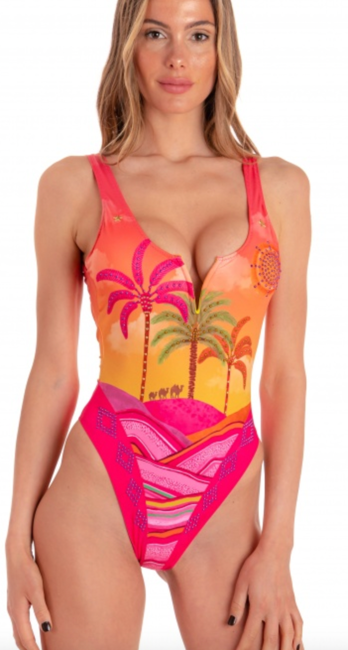 Load image into Gallery viewer, Dune Print Padded One Piece Swimsuit With Studs
