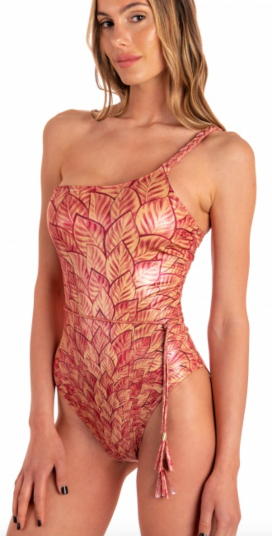 One-Shoulder One-piece Swimsuit Leaflets
