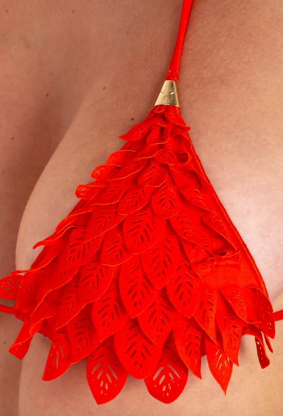 Bikini Triangle Padded Brazilian Briefs Laser Leaves Solid Color