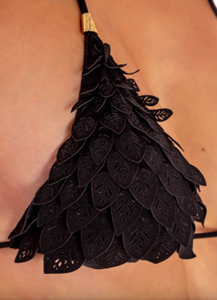 Bikini Triangle Padded Brazilian Briefs Laser Leaves Solid Color