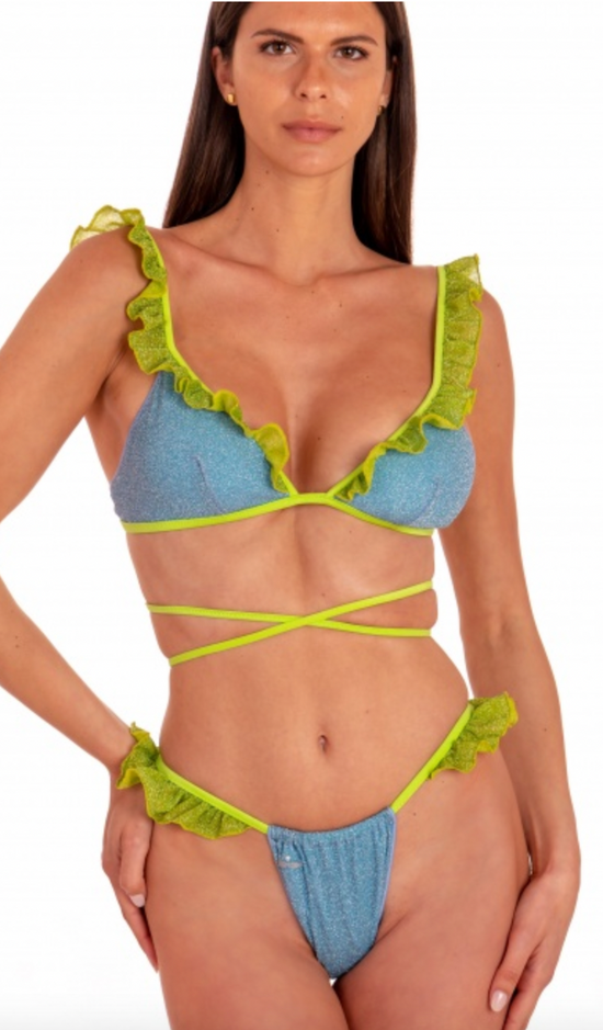 Bikini Brassiere With Rouge Briefs With Drawstring Colour Lurex