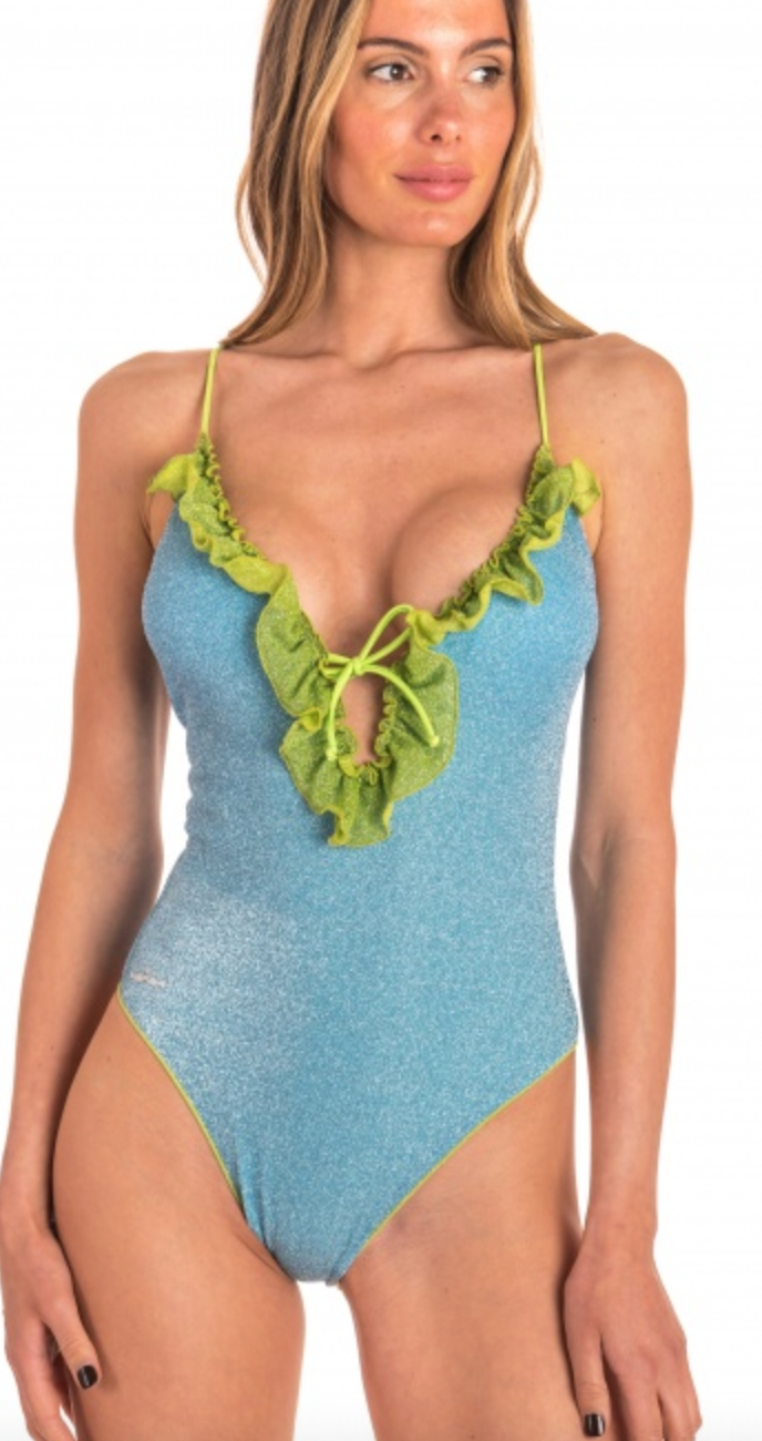 Padded One-piece Swimsuit With Rouge Colour Lurex